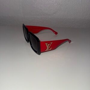 Red and Black Square Women's Sunglasses with Gold Logo